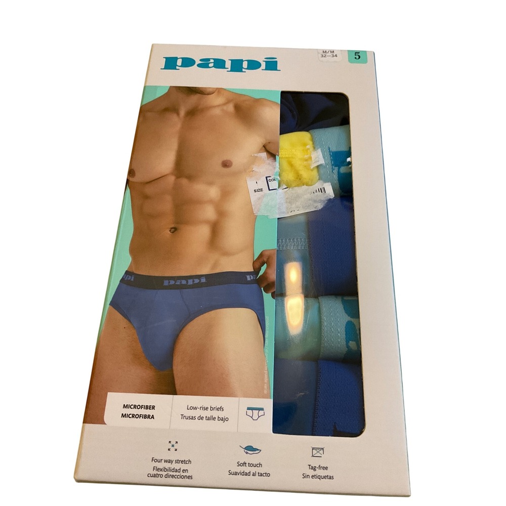Papi Microfiber‎ Low Rise Briefs Men's Size M 5 Pack Blue Assorted Colors